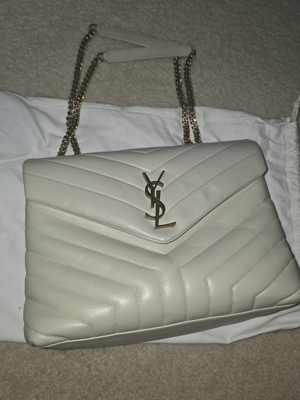 YSL Saint Laurent Lou Lou Medium White Leather Monogram Shoulder Bag